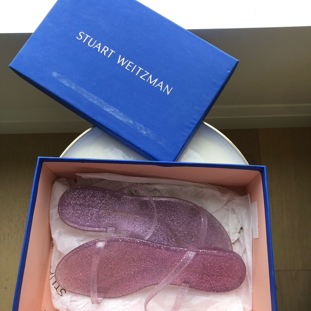 Stuart Weitzman Pink Glitter Jelly Slide Sandals